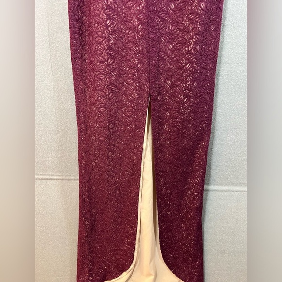 ALICE OLIVIA purple lace nude lining front slit formal dress US 0 - Picture 5 of 10